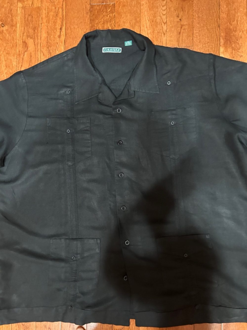 Cubavera Black Embroidered Guayabera Button-Down Shirt